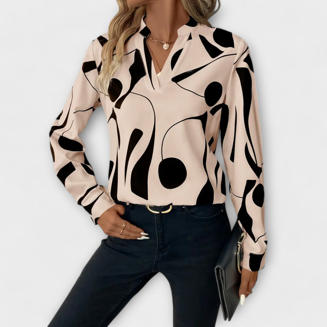 Elegant langærmet bluse med spids halsudskæring