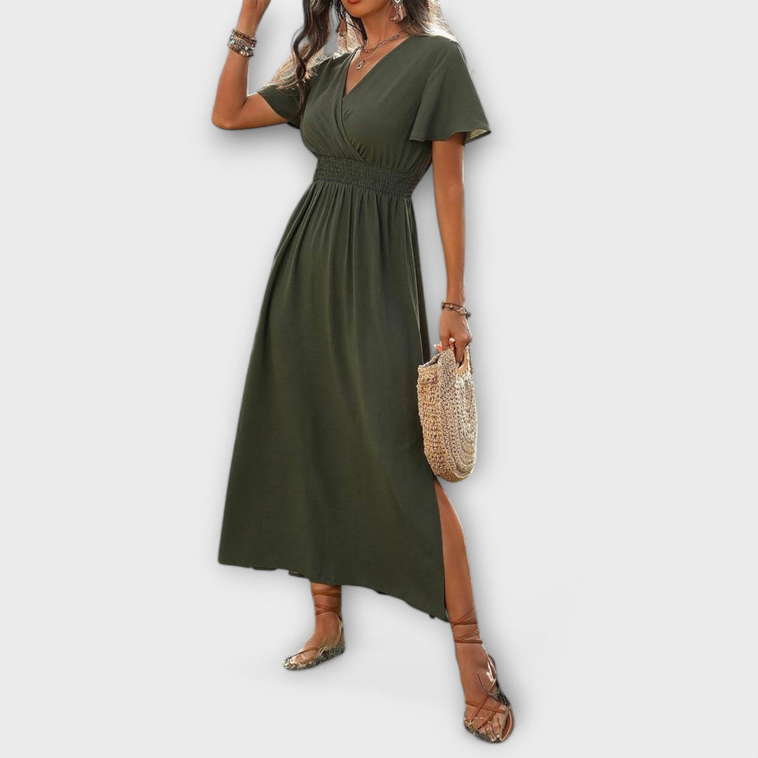 Camilla – Elegant boho-kjole med V-udskæring og lange ærmer
