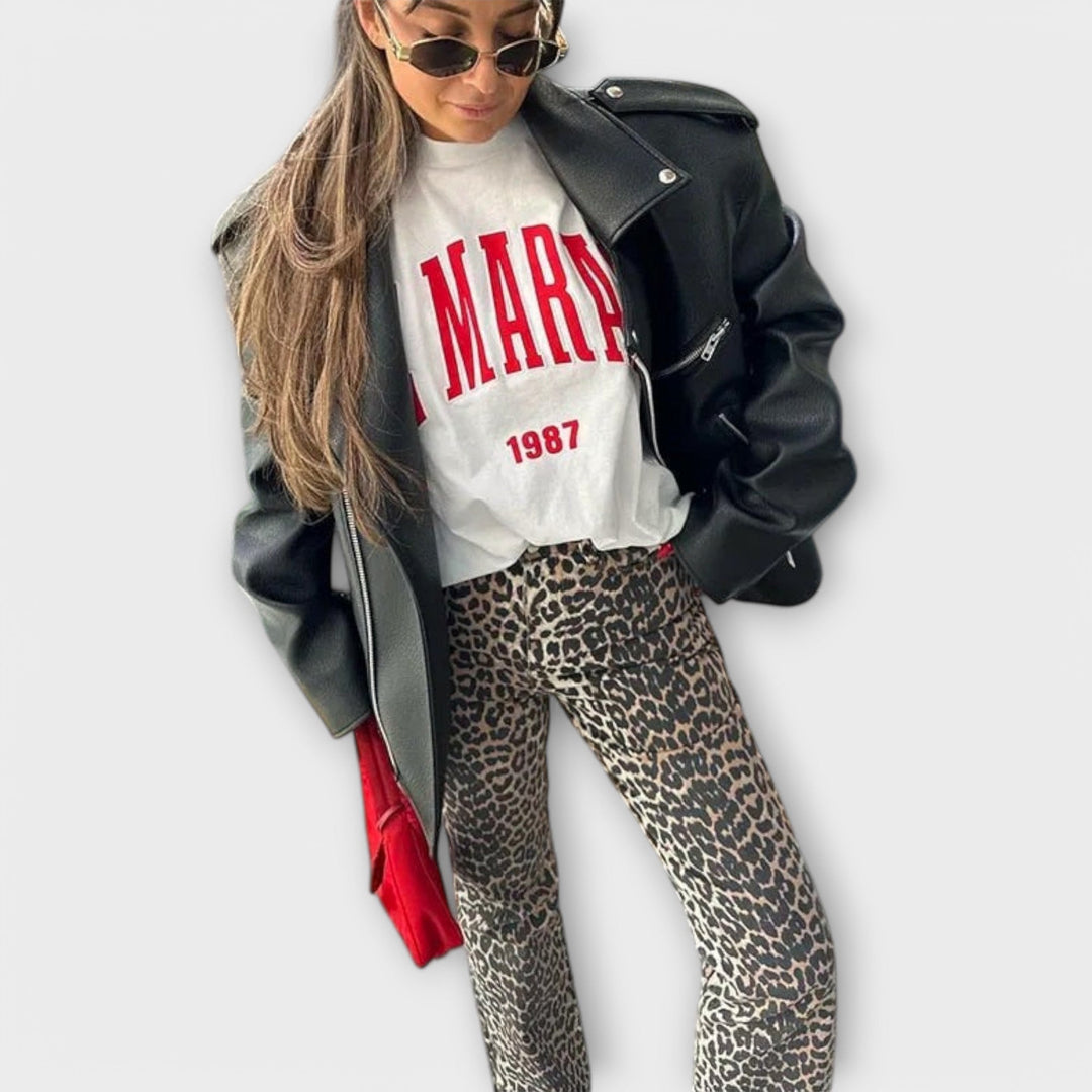 Lisbeth – Vintage-jeans med leopardmønster