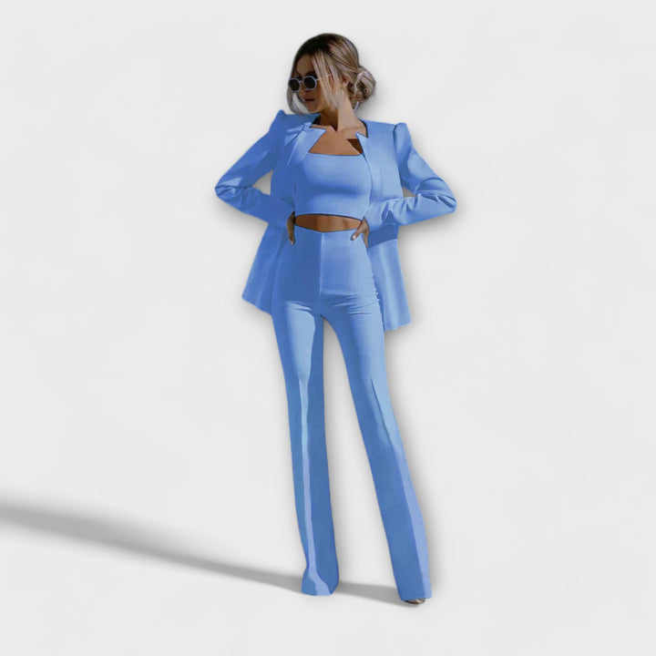 Kirsten – stilfuldt 3-delt sæt (blazer, top, bukser)
