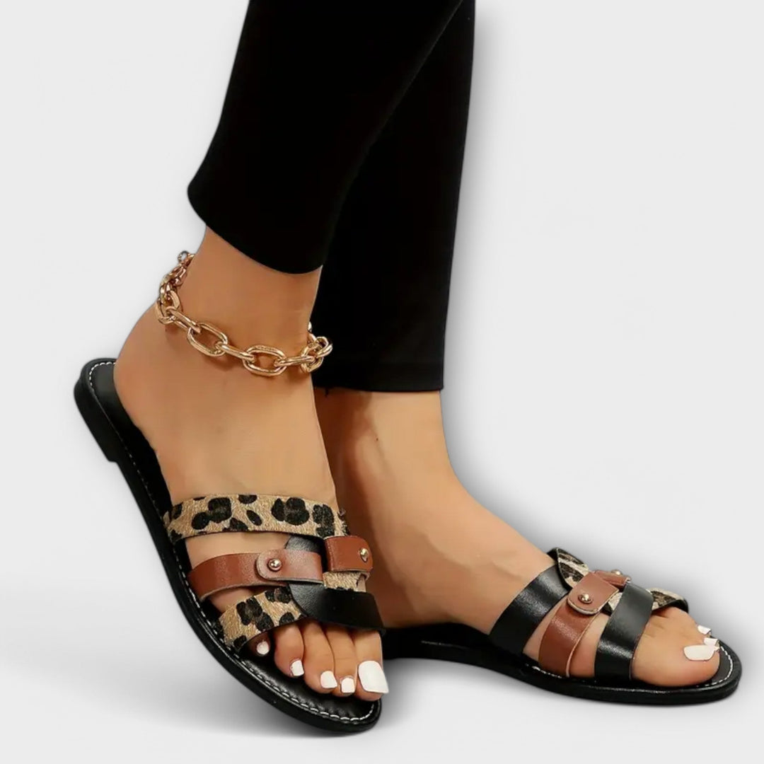 Leopardmønstrede sandaler med krydsremme