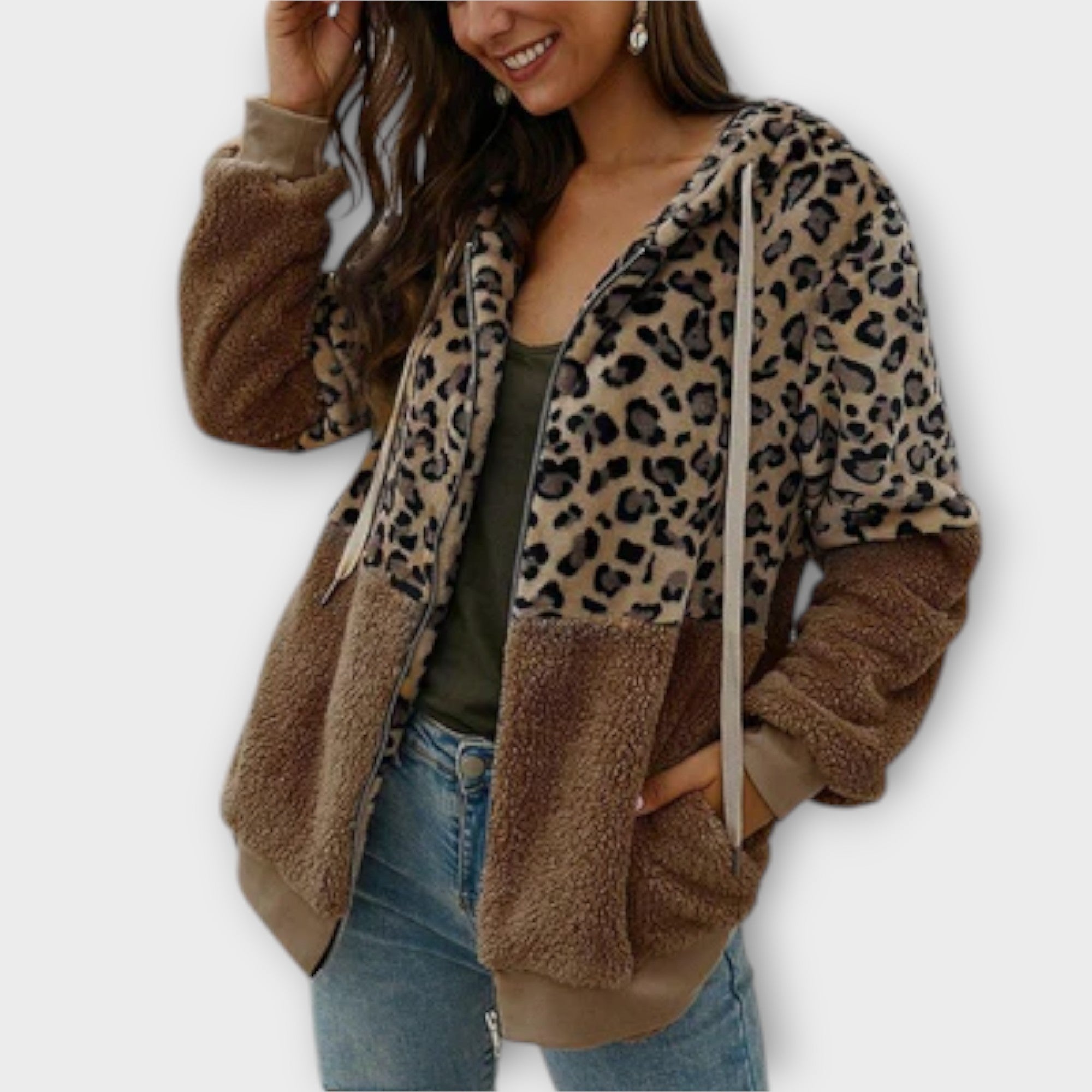 Gitte – Fleece-hættetrøje med leopardmønster