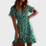 Inge - Kurzes Boho-Kleid in Grün